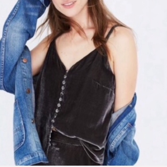Madewell Tops - Madewell Velvet Button Down Cami Gray Sz 6